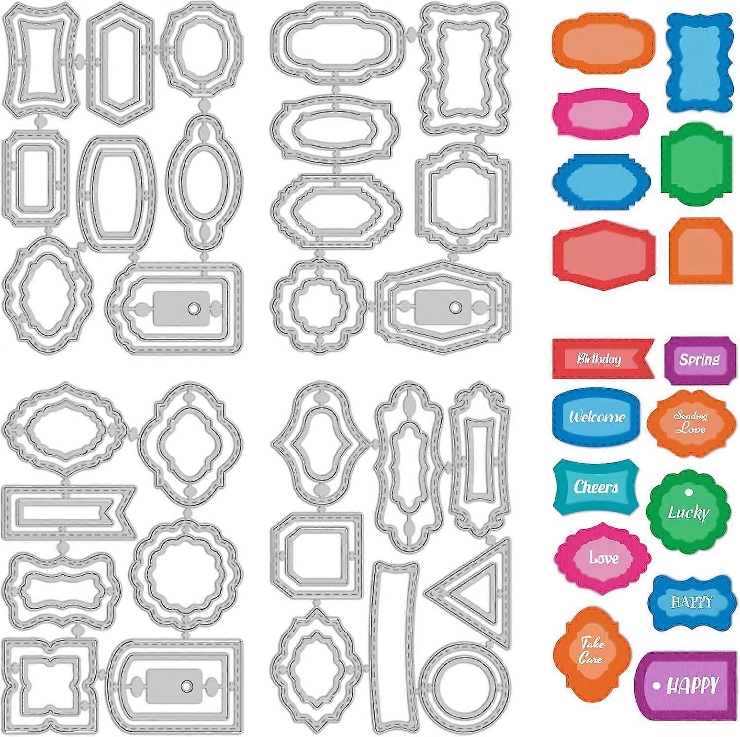 30 Styles Labels Die Cuts for Card Making Backgrounds Frame Metal Cutting Die for Scrapbooking Carbon Steel Embossing Template Tab Note Cutting Dies D