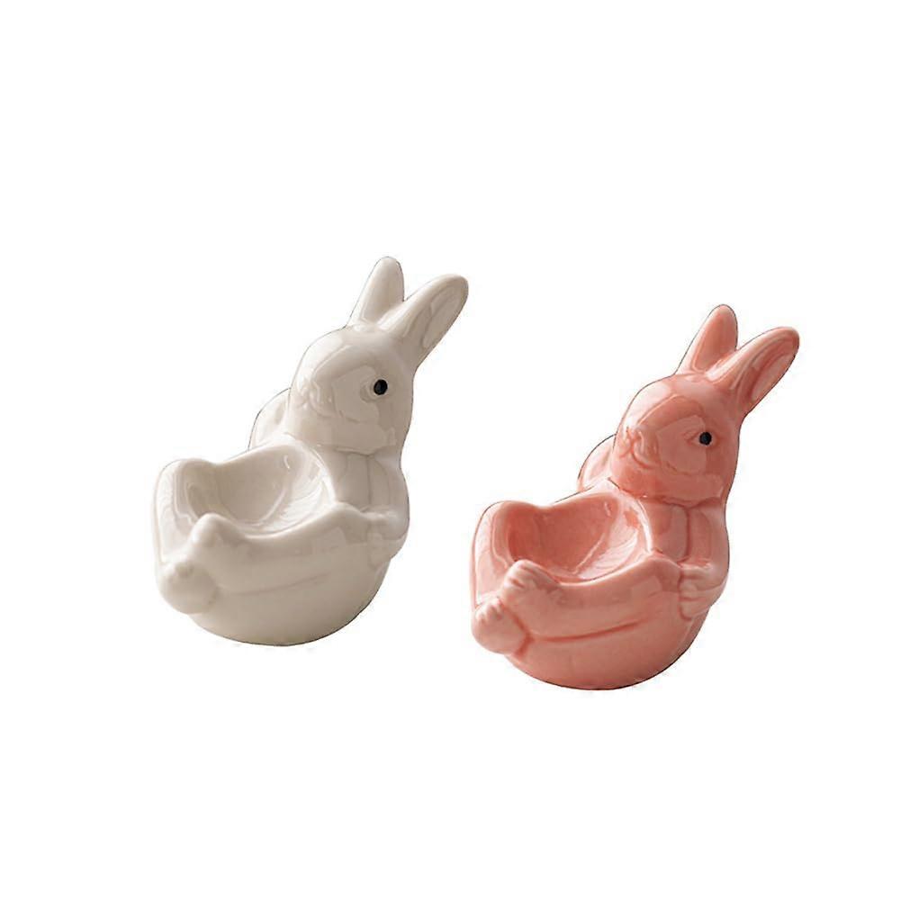 Ceramic Rabbit Egg Cups Set of 2 for Soft Boiled Eggs with Festive Bunny Design and Durable Build