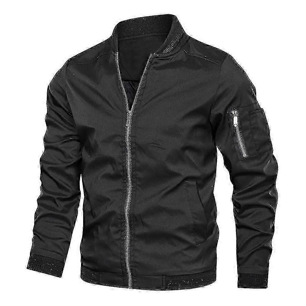 Men's Casual Loose Solid Color Stand Collar Zip Bomber Jacket