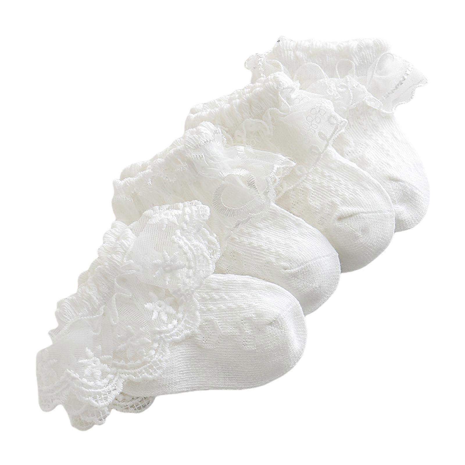 4 paires enfants danseuse chaussettes pour bébé chaussettes pour bébé pour fille 0-7 ans bébé chaussettes princesse dentelle floral chaussettes blanc à volants 0 à 6 mois