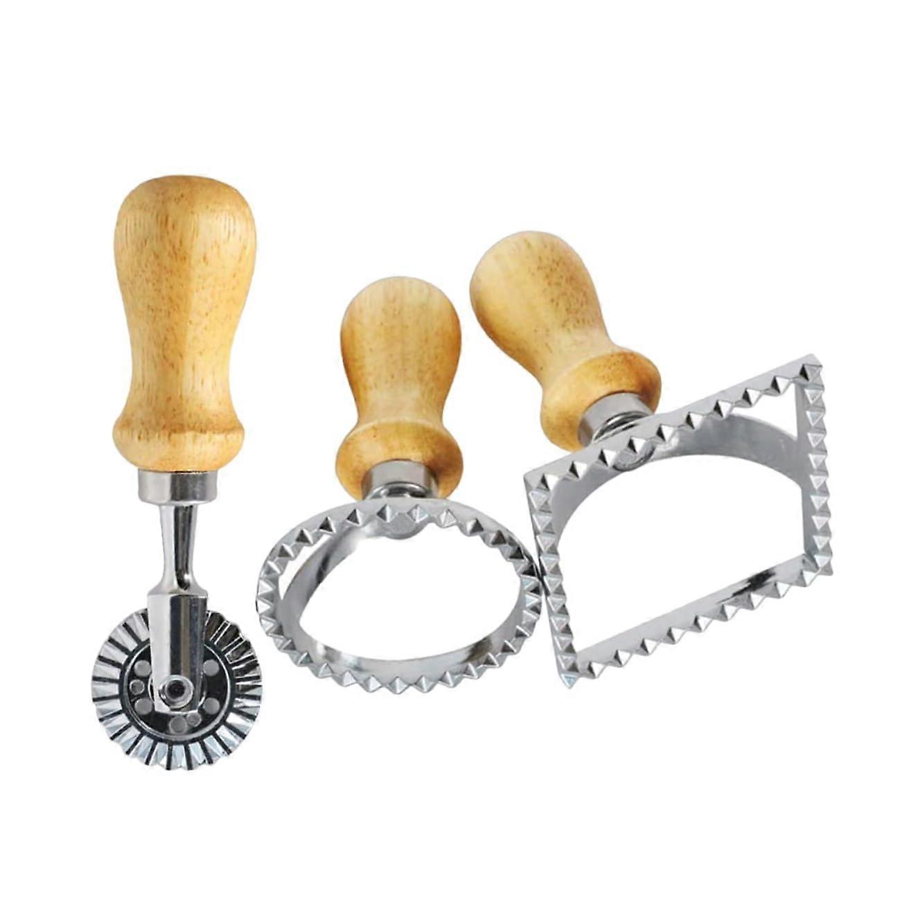 3pcs Zinc Alloy Dumpling Maker Set with Multifunctional Ravioli Cutter, Round and Square Pastry Molds
