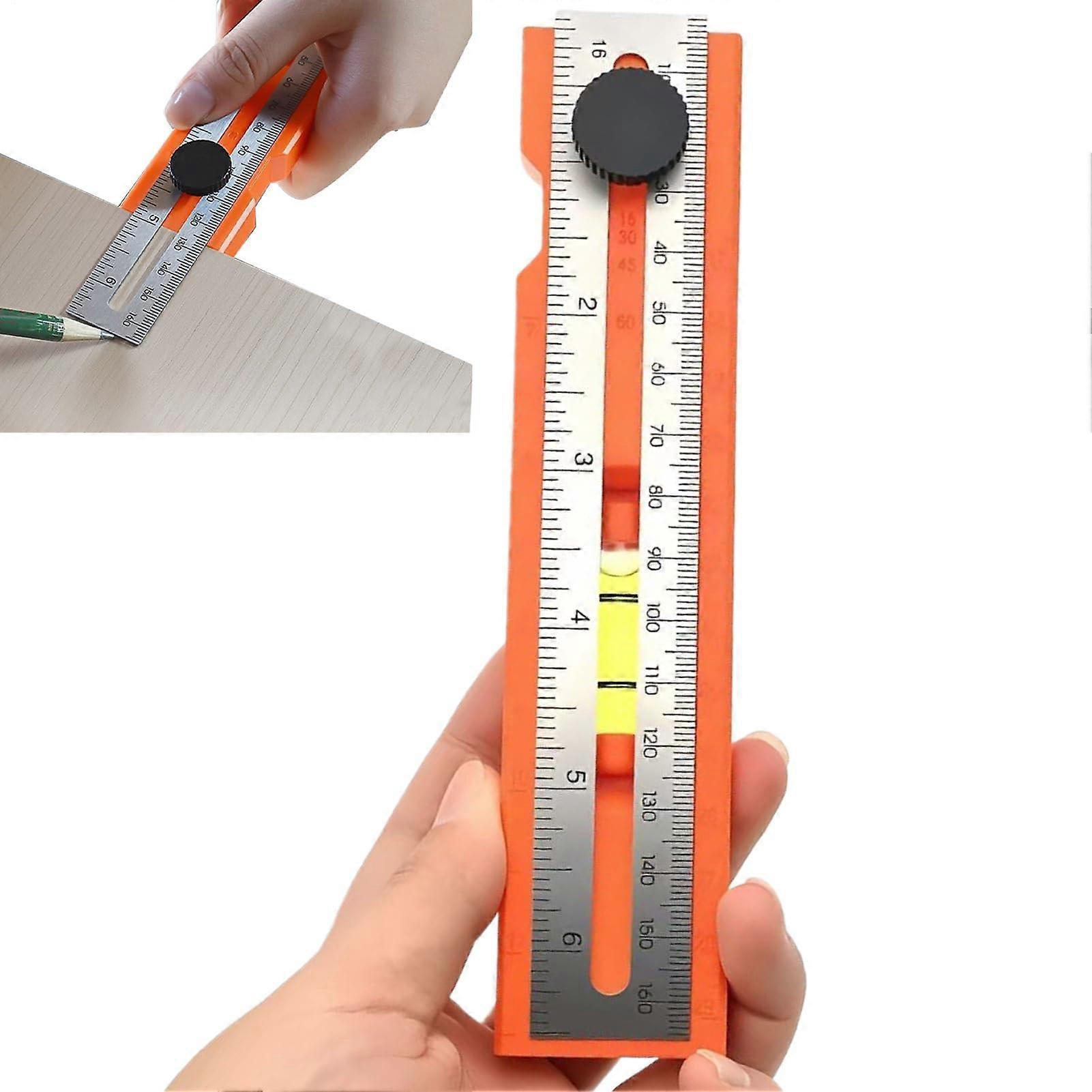 Woodworking Measuring Tool with 360° Rotating Head and Bubble Level for Precision Carpentry