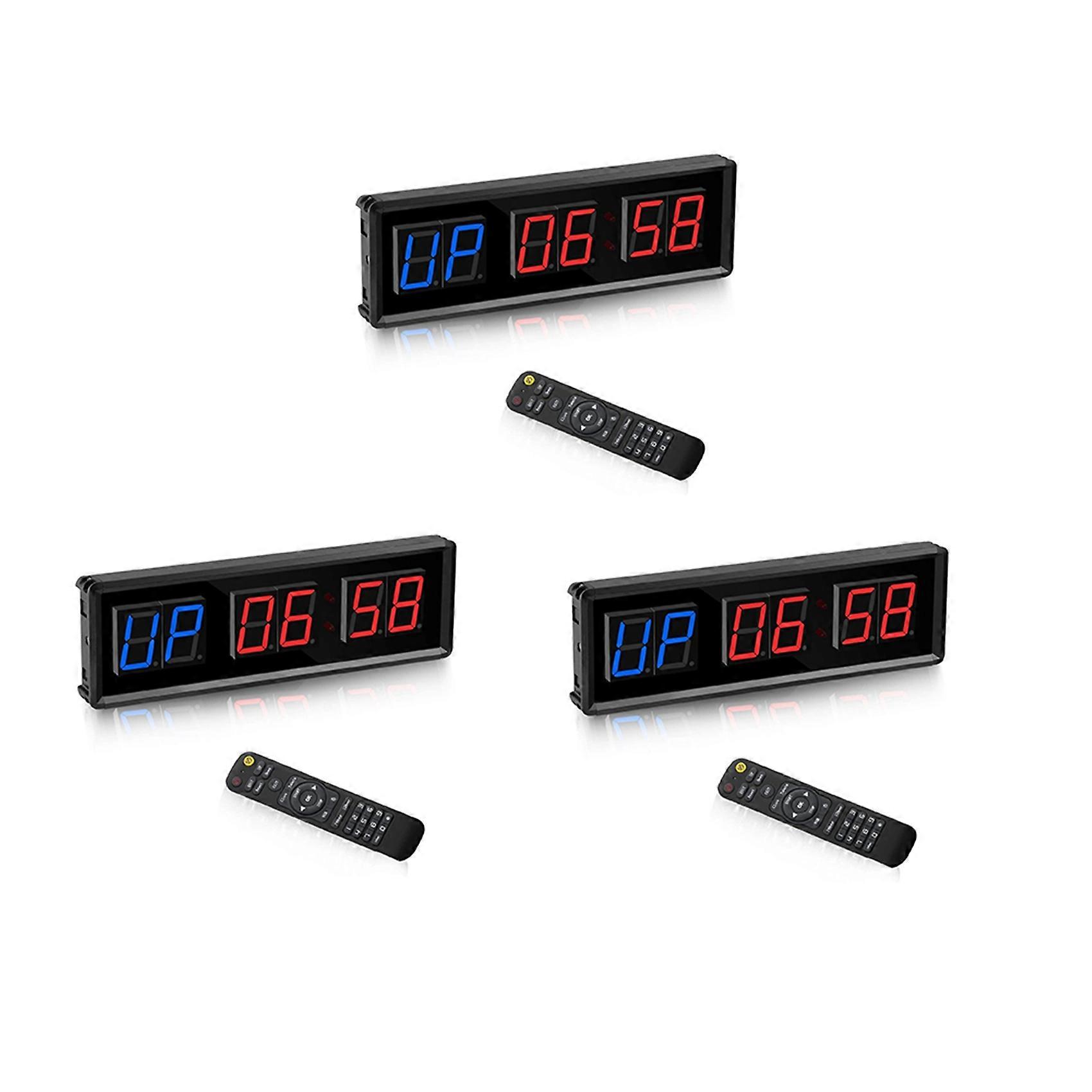 3X Gym Timer,LED Interval Timer Digital Countdown Wall Clock Fitness Timer,1.5Inch Digits Down/Up Clock Stopwatch