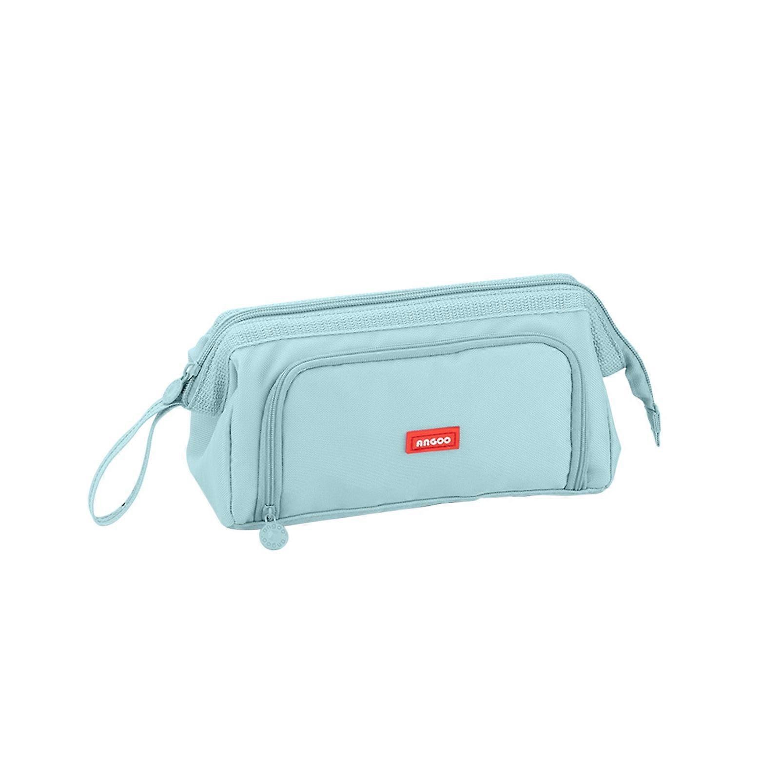 Ozmmyan Large Capacity Double Layer Canvas Pencil Case, Multifunctional Portable Stationery Case, Minimalist Student Pencil Case Compatible with Blue