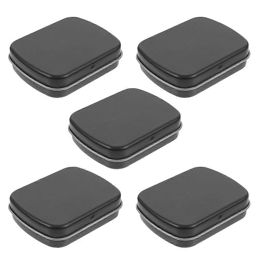 Portable Metal Storage Tin Box for Storage 5Pcs Black Rectangular Hinged Lid