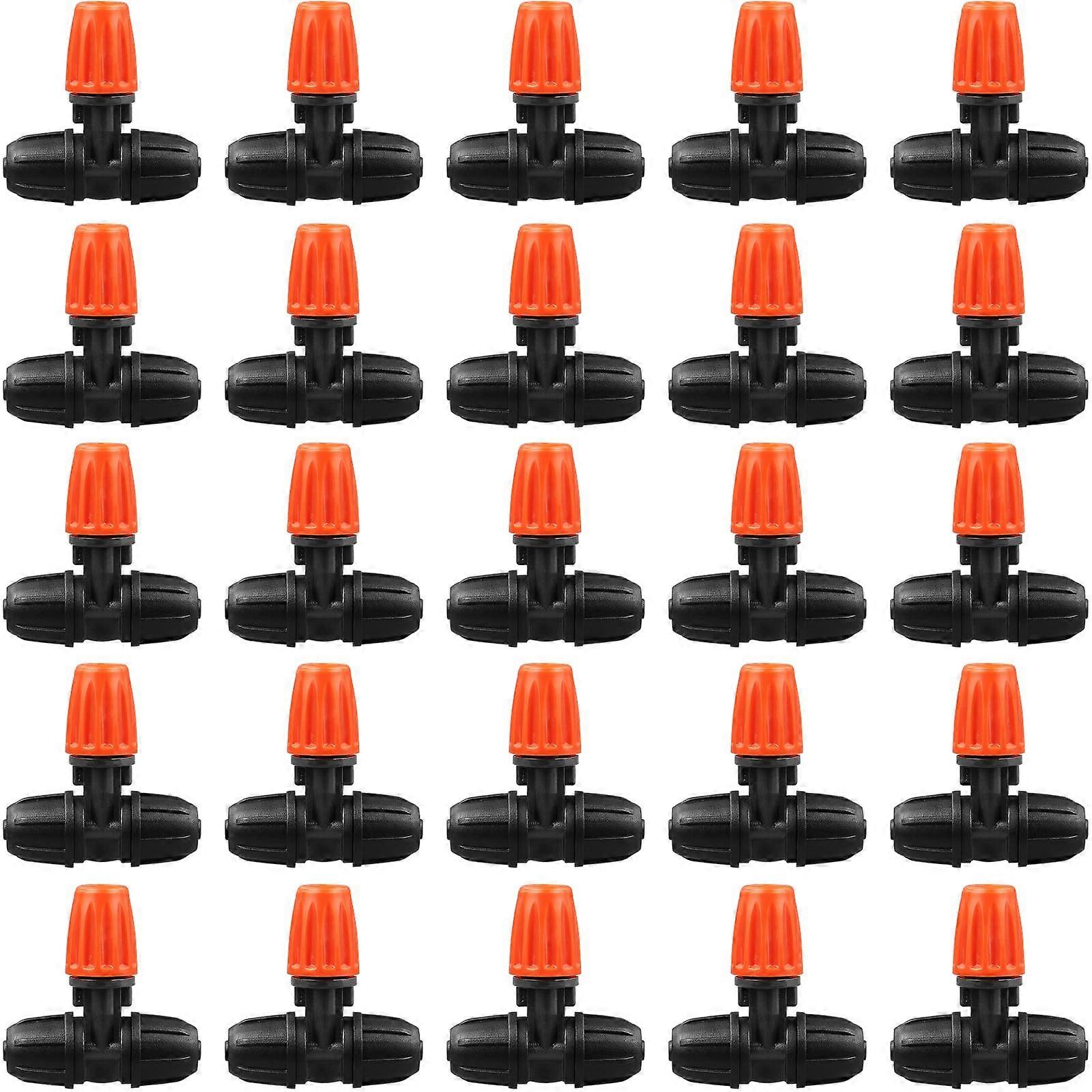 25 Pack Adjustable Drip Irrigation Emitters with ThreeWay Micro Spray Nozzles for 1/4 Inch Tubing