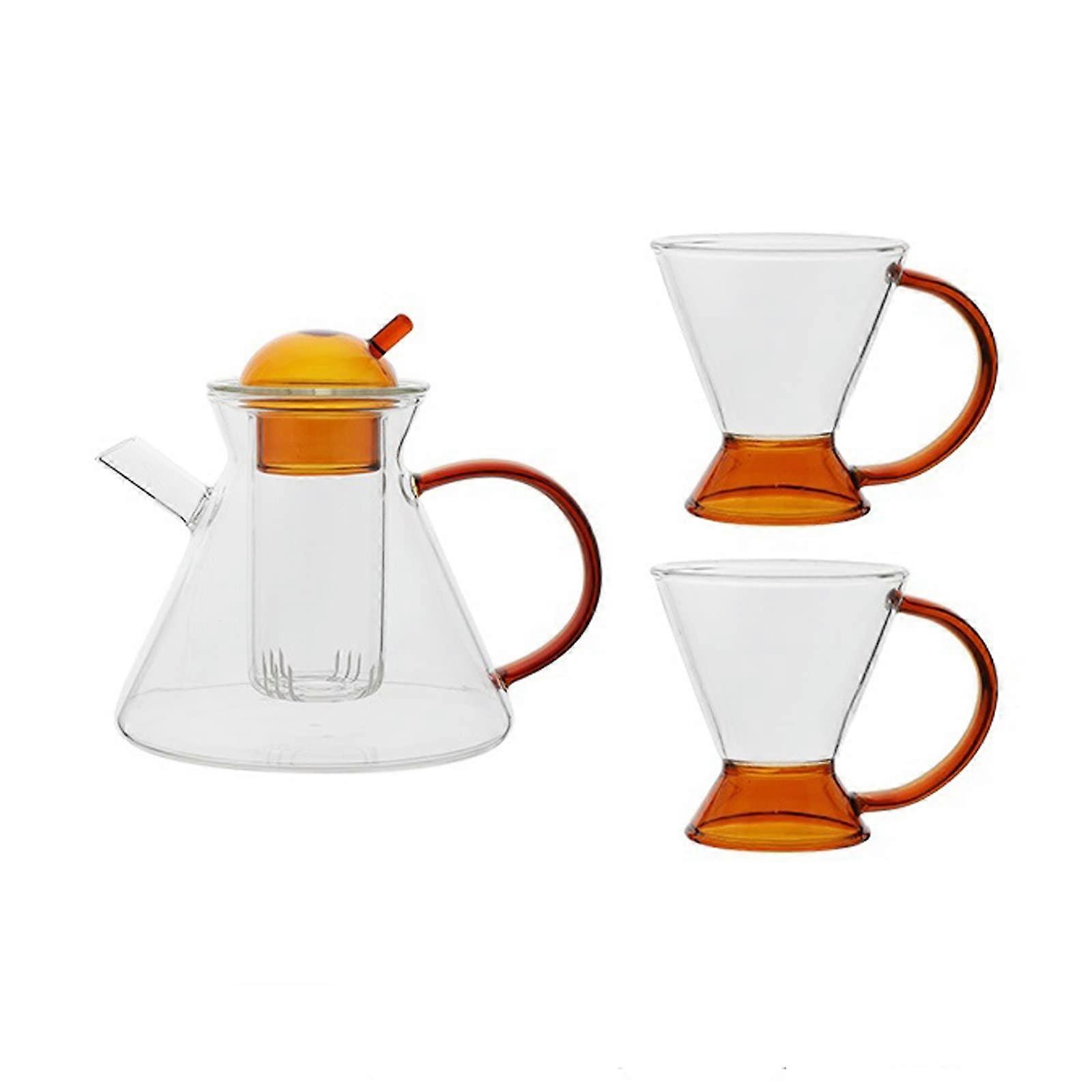 Glass Pitcher and Clear Tea Set with Filter, HeatResistant for Hot Cold Drinks, Builtin Strainer