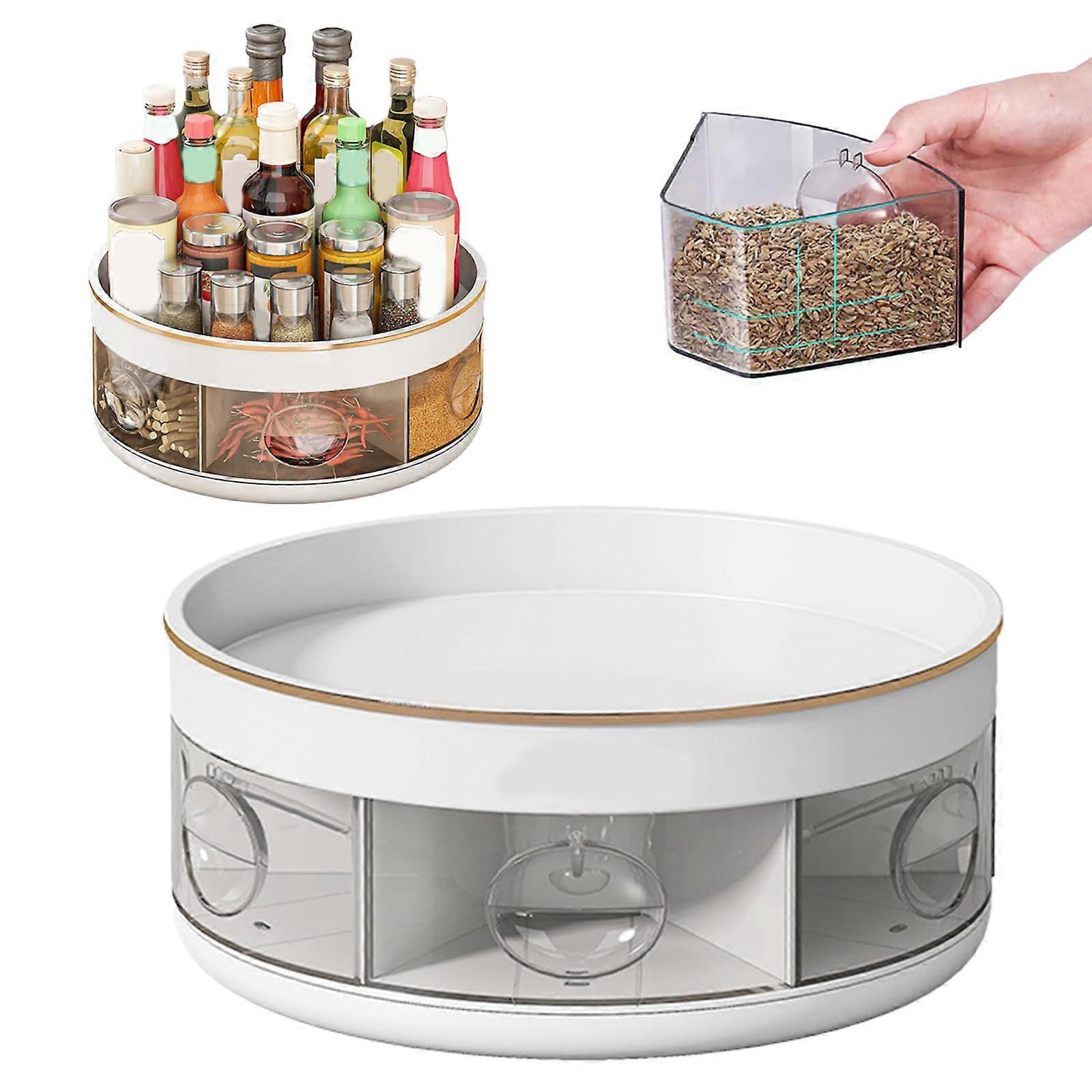 Spice Rack 360 Degree Rotating Double Layer Organizer with 6 Removable Boxes for Kitchen Counter