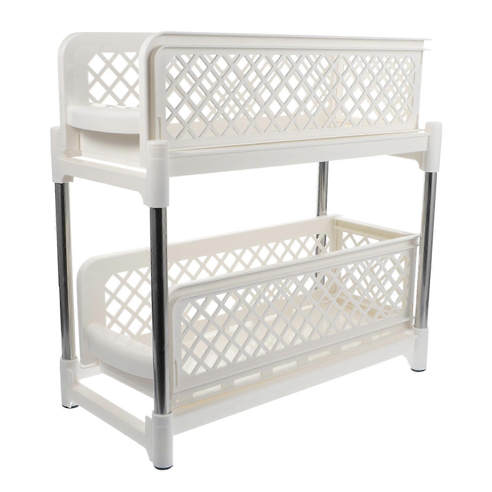 White Drawer Type Storage Shelf for Desktop Storage with Two Layers