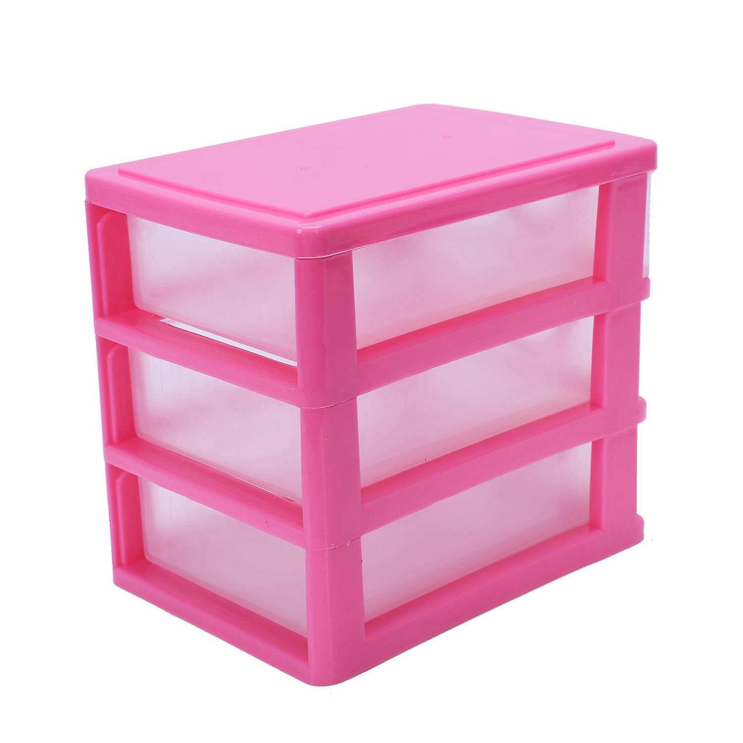 Mini Translucent Drawer Type Plastic Storage Box Red 3 Layers