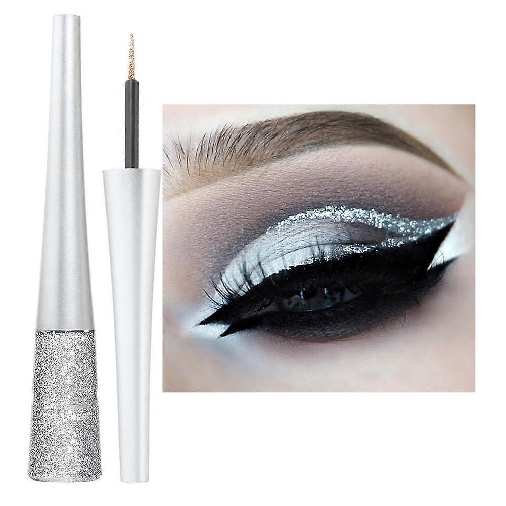 Silver Glitter Eyeliner Liquid Waterproof Long Lasting Metallic Eye Makeup Quick Dry Smooth