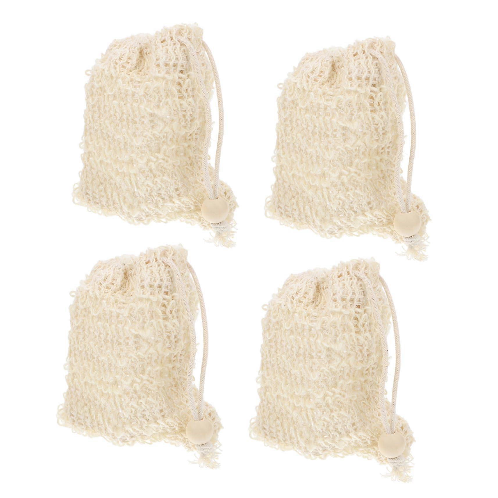 4Pcs Exfoliating Soap Saver Bag Linen Mesh Pouch with Drawstring for Shower and Bath Use