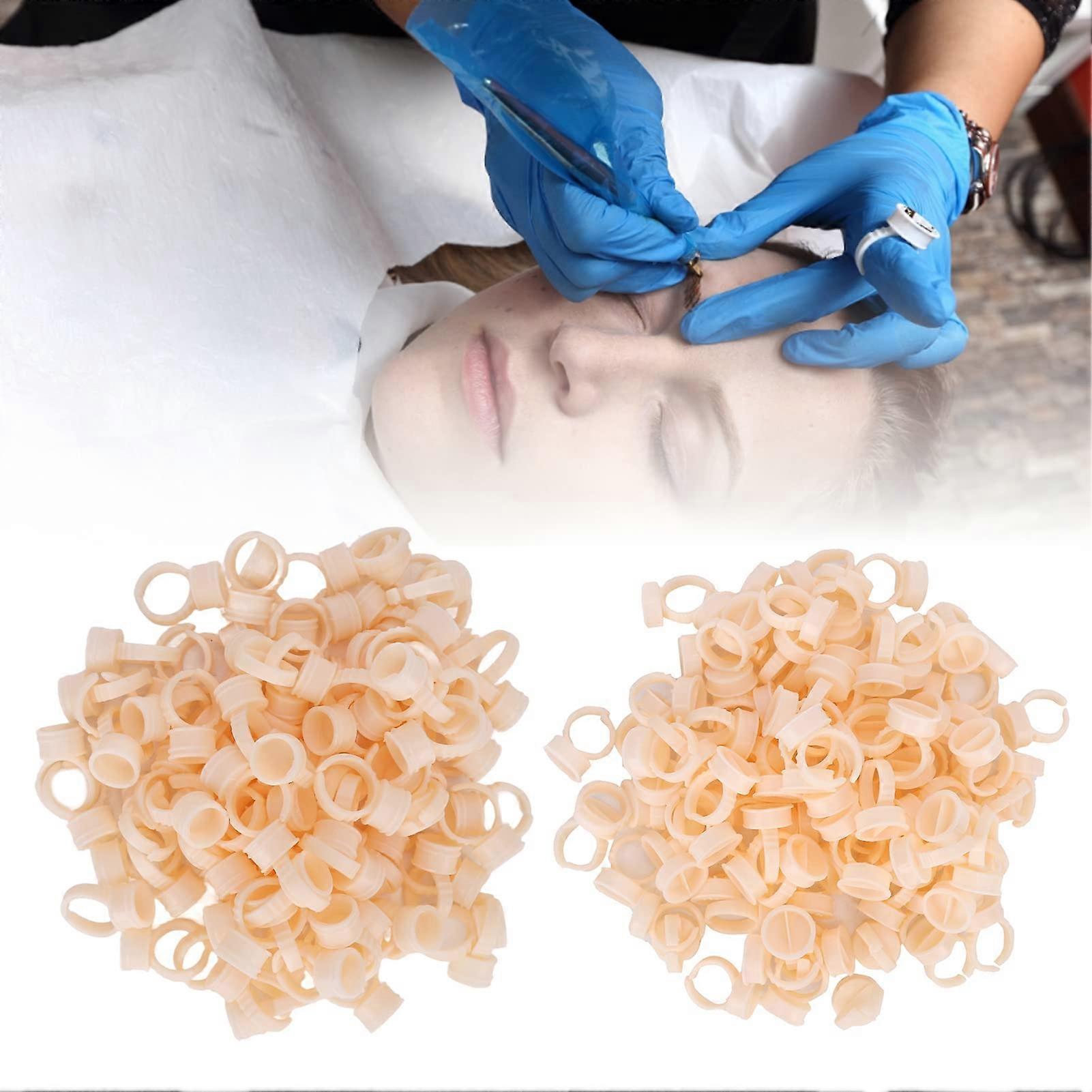 200Pcs Microblading Pigment Ring Cups Disposable Silicone DualCompartment Eyelash Glue Holder