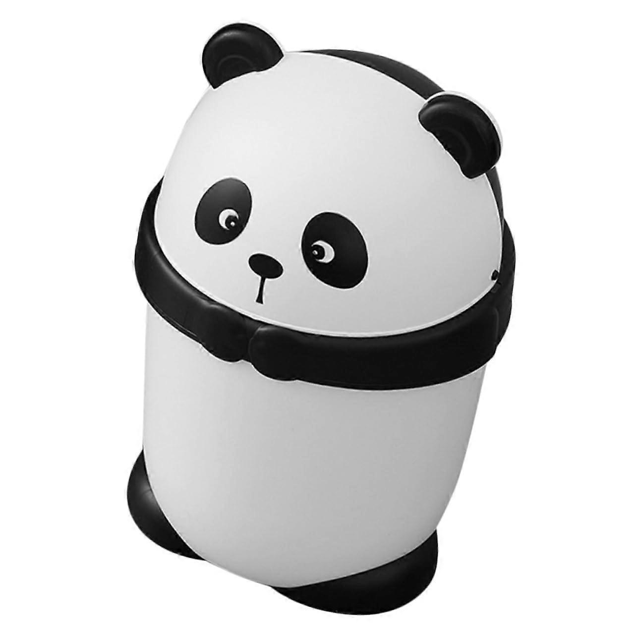 Small Trash Can with Lid, Cute Panda Desktop Waste Basket, Compact Kitchen and Bathroom Bin