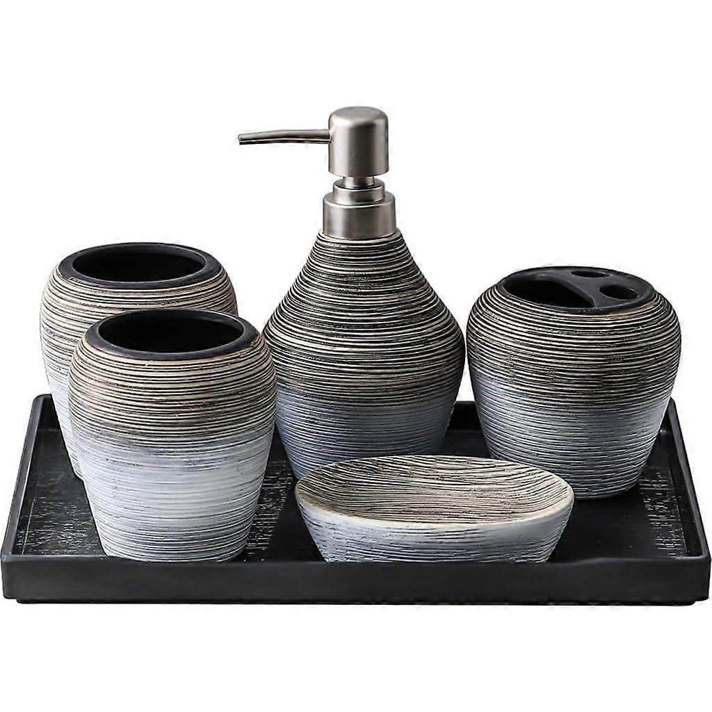 Five Piece Handmade Ceramic Bathroom Accessories Set with Multicolor Design and Stylish Finish