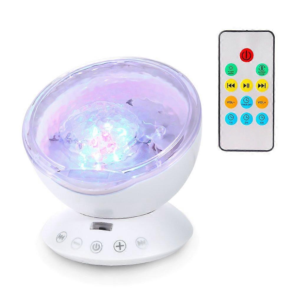 Ocean Wave Projector LED Night Light Speaker with 7 Colors, Music, Remote and Adjustable Angle, White