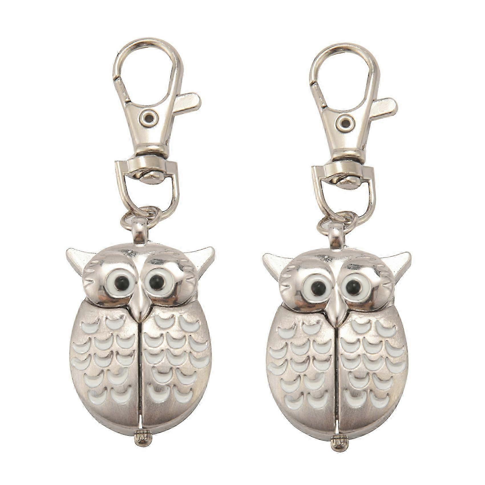2X Double Open Owl Key Ring Pocket Watch