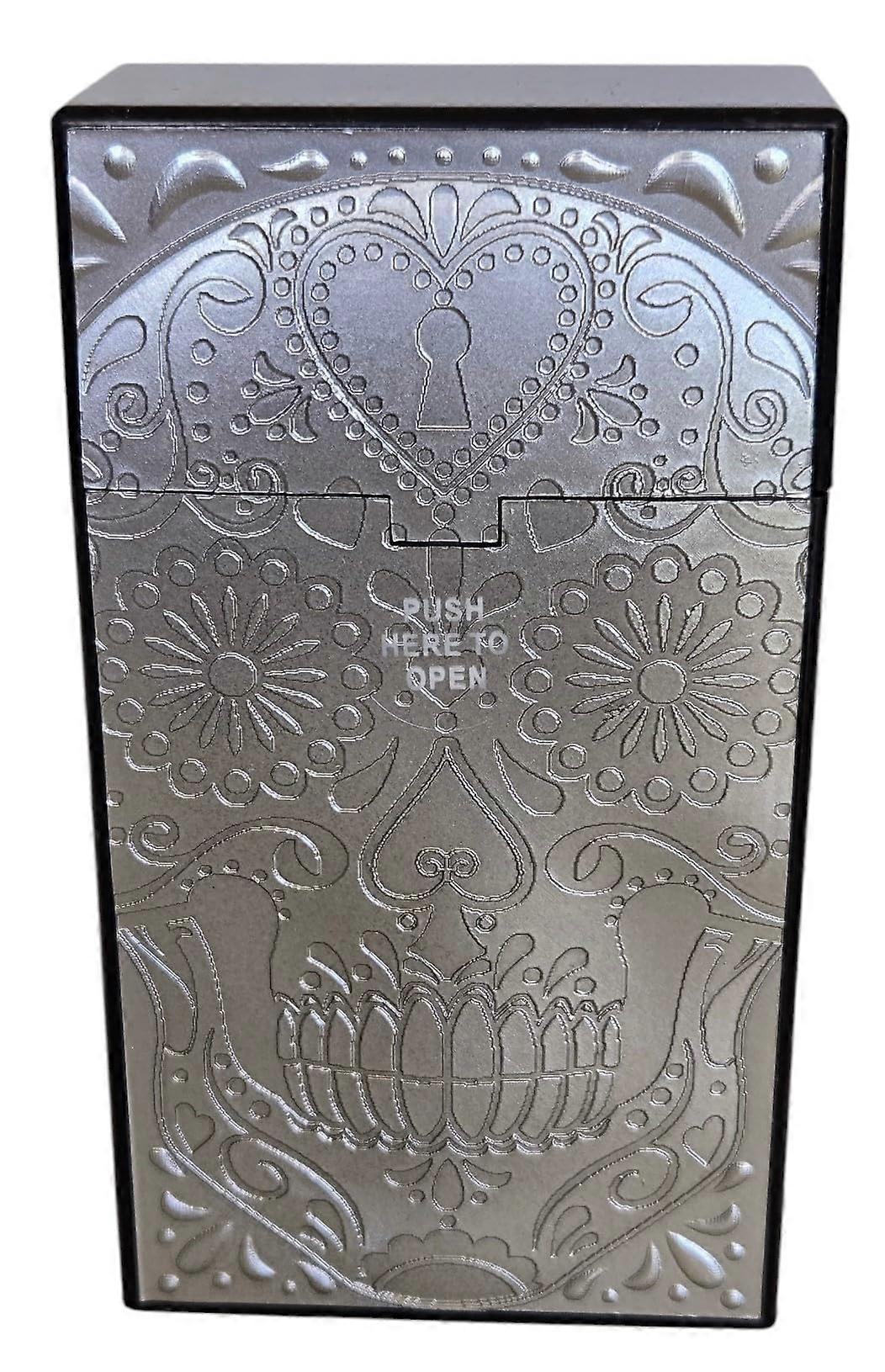 Silver Embossed Metal Cigarette Holder 100s Size with PushtoOpen Spring Closure