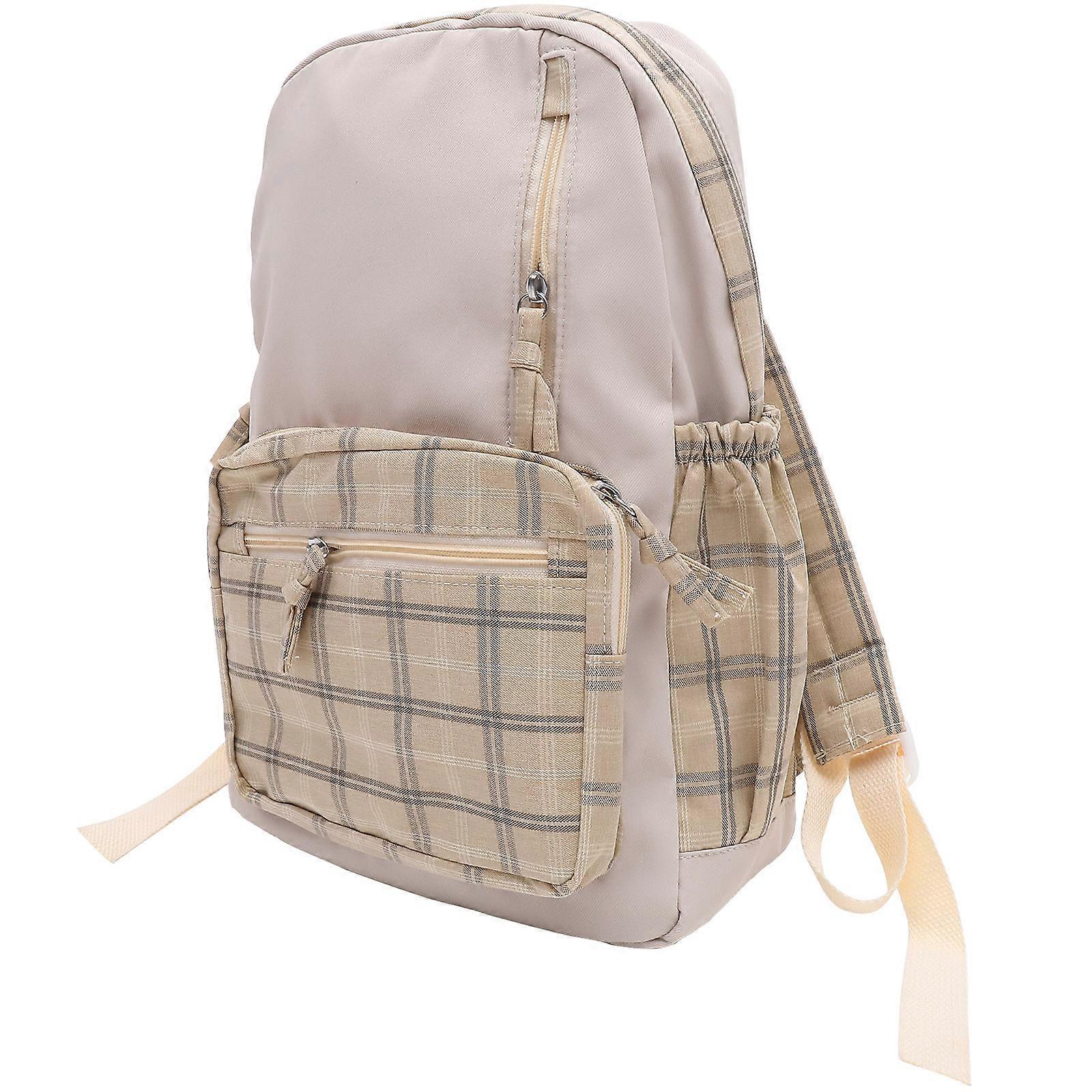 Plaid Pattern Kawaii Backpack Girls Large Capacity Shoulder Backpack 3Pcs