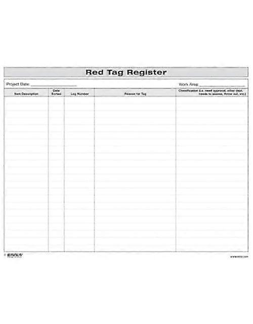 5s Red Tag Register Form