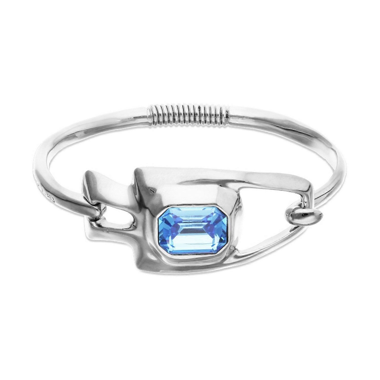 Bracelet semi-rigide en alliage métallique plaqué argent sterling avec cristal bleu facetté UNOde50 PUL2634AZUMTL | Acotis