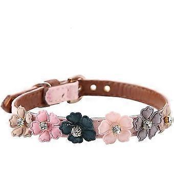 Floral Adjustable PU Leather Dog Collar with Daisy Flowers, Crystal Decor - Comfortable Pet Necklace for Small to Medium Dogs, 2 Sizes