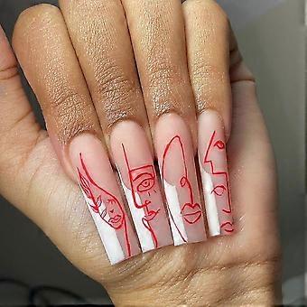24st Abstrakt Ansikte Nail Patch Fransk Stil Avtagbar Lång Stycke Manikyr
