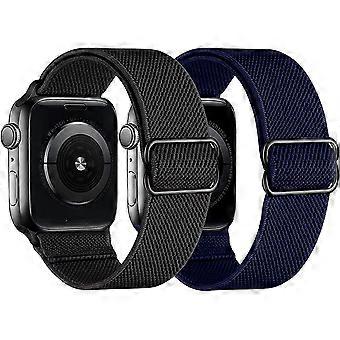 2er-Pack elastisches Nylon-geflochtenes Uhrenarmband, kompatibel mit Apple Watch 38 mm 40 mm 42 mm 44 mm Bänder für Frauen Männer, Sport Solo Loop Dünne Armbänder für iPh