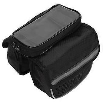 Borsa da telaio per bici 600D Tessuto di nylon Sensibile Pellicola TPU Nastri riflettenti Doppia cerniera Borsa per telefono da bici resistente agli urtiNero