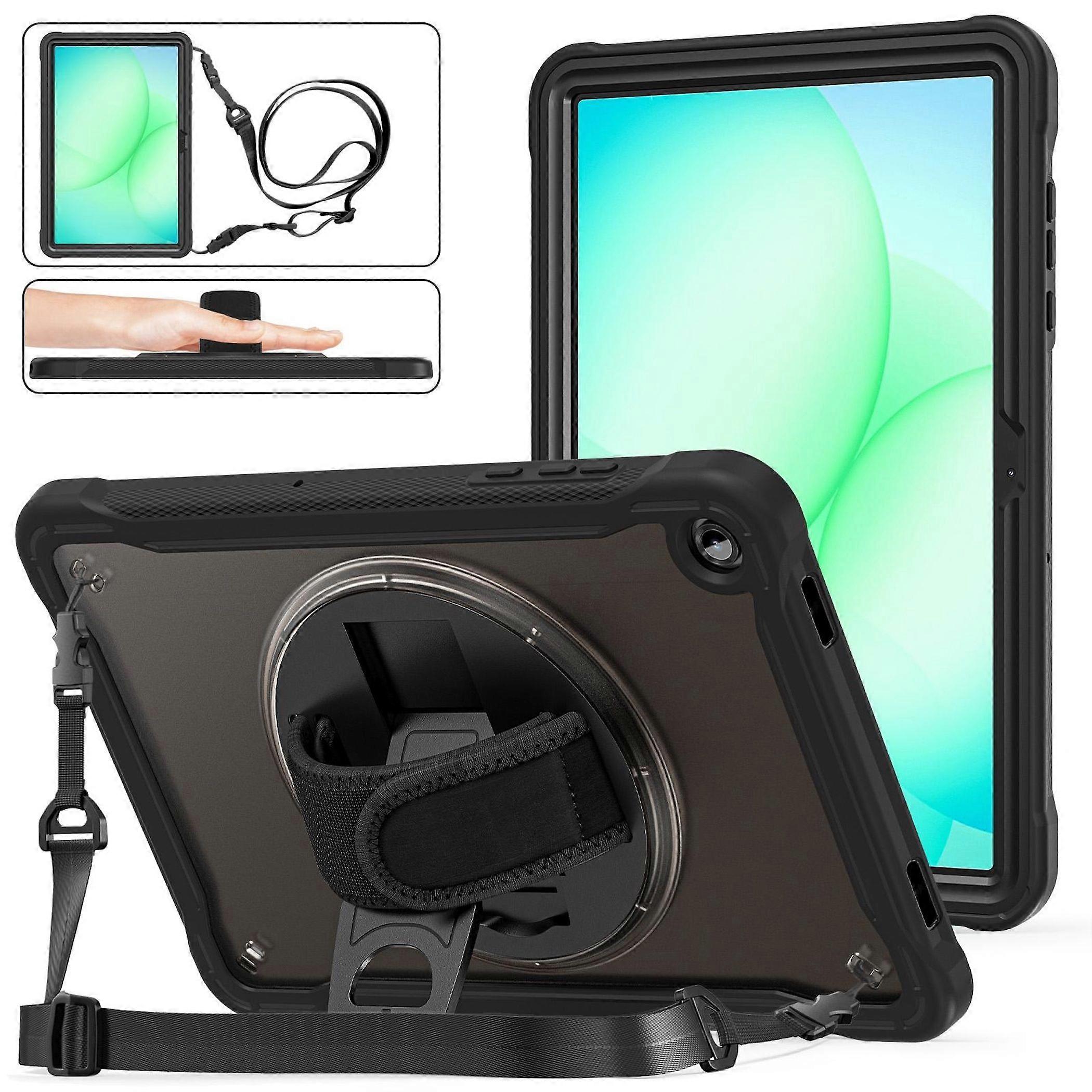 Case for Samsung Galaxy Tab A11 Plus 360 Ring Handle & Shoulder Strap Black