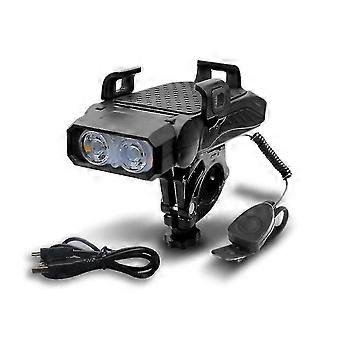 Cykellampa Set USB Uppladdningsbar Superstarka Cykelframljus LED Vattentät Cykellampa 6 Ljudlägen Tut 5 Ljuslägen (svart)