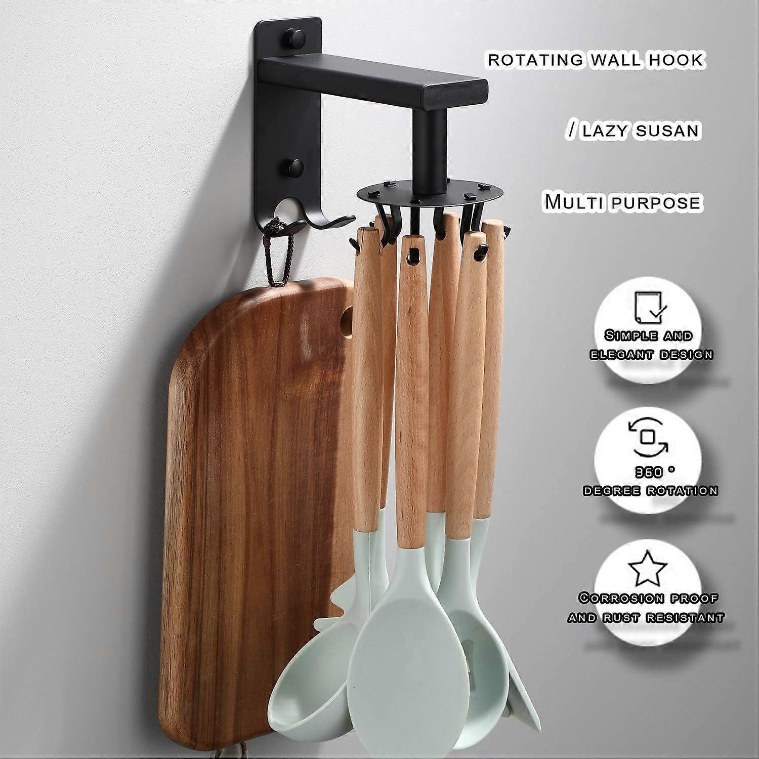Wall-mounted Utensils Hanger, Adjustable Rotating Hooks (8 Hooks)