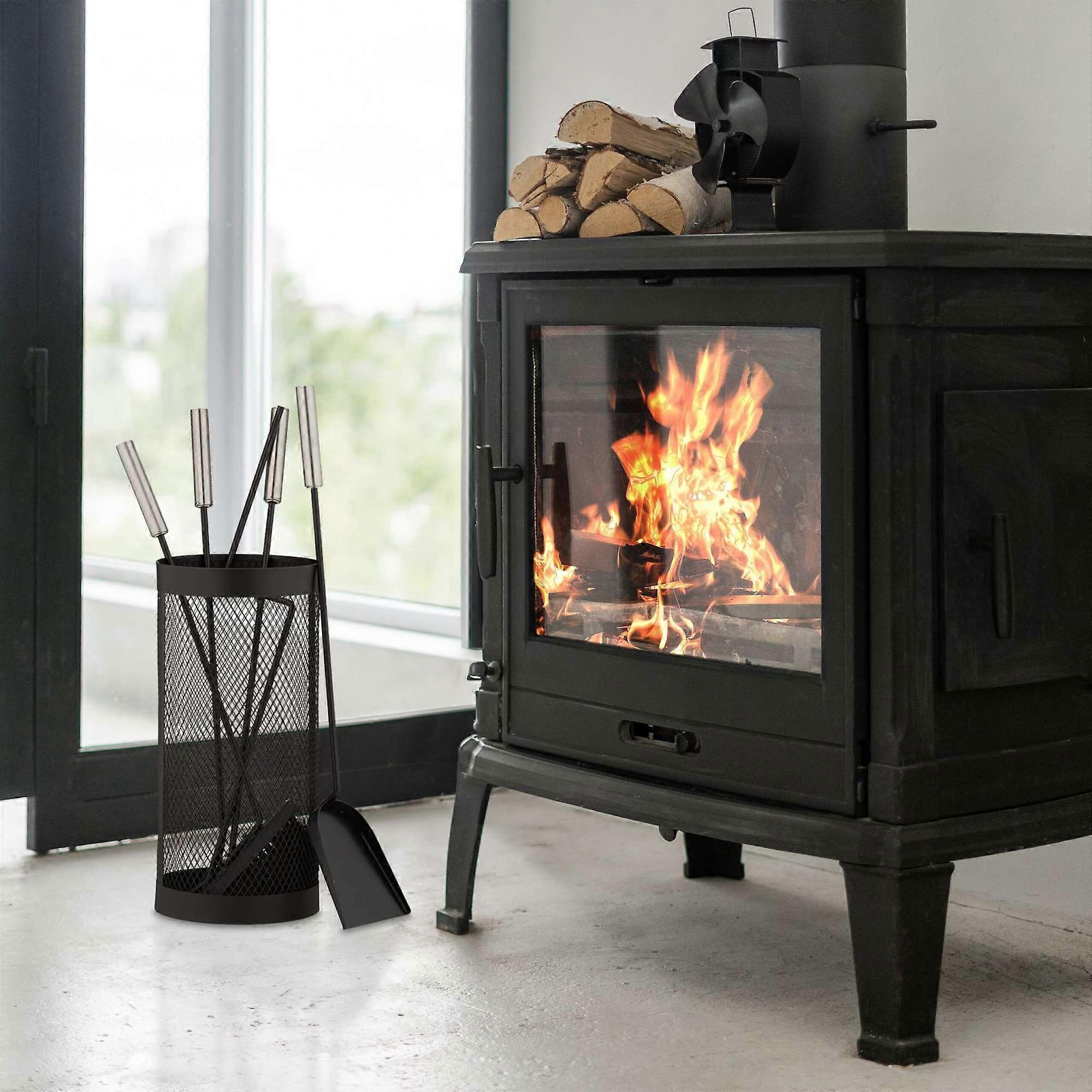 5-piece fireplace set in black bucket
