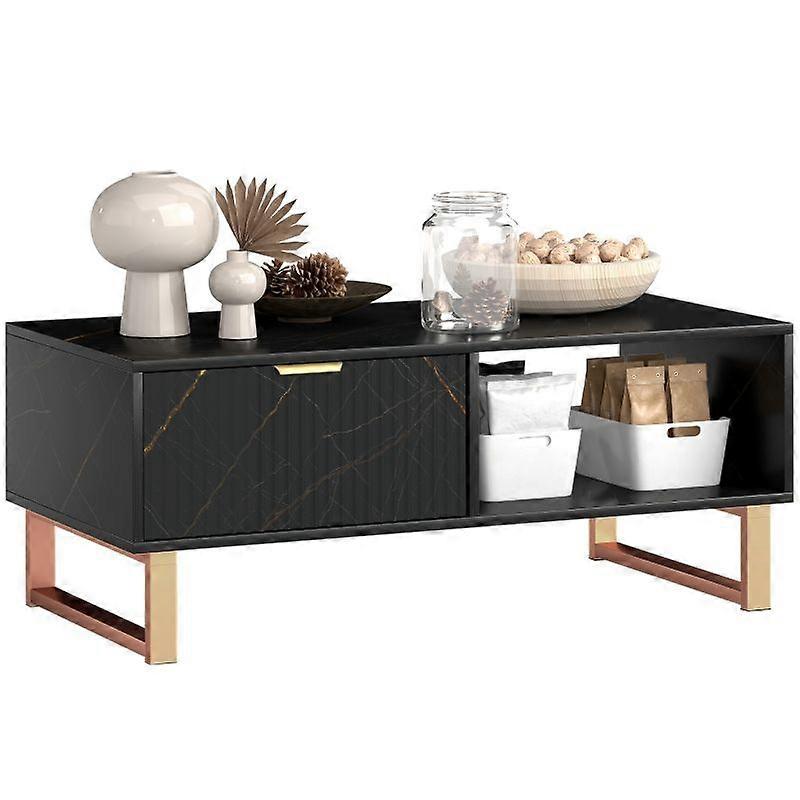 Elegant Marble Effect Storage Coffee Table - Black