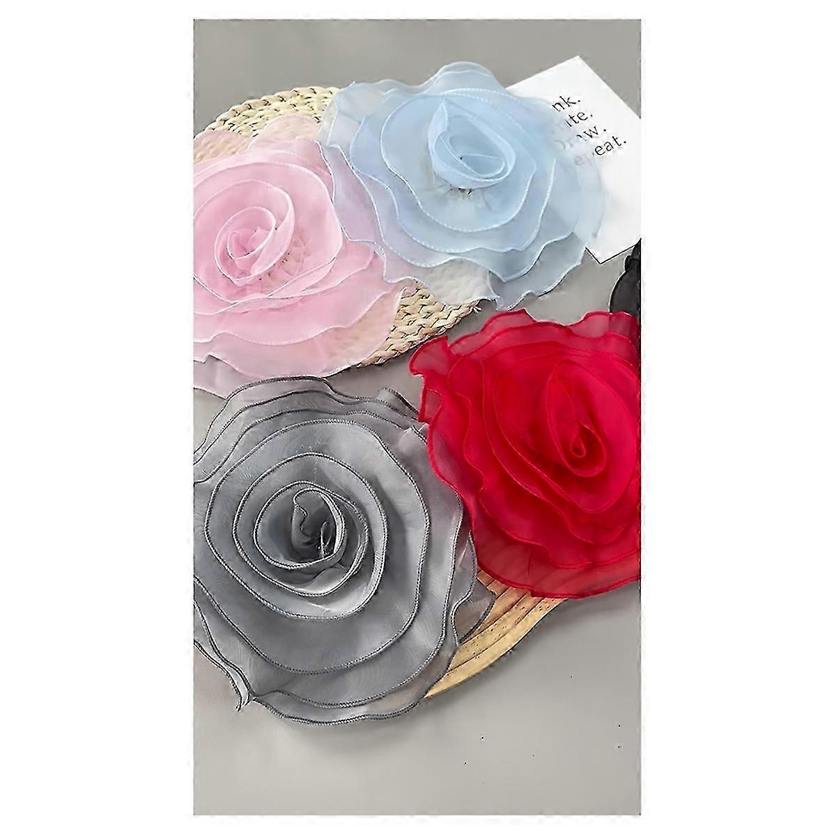 Gray Multi-Layered Three-Dimensional Gauze Flower Corsage Decoration