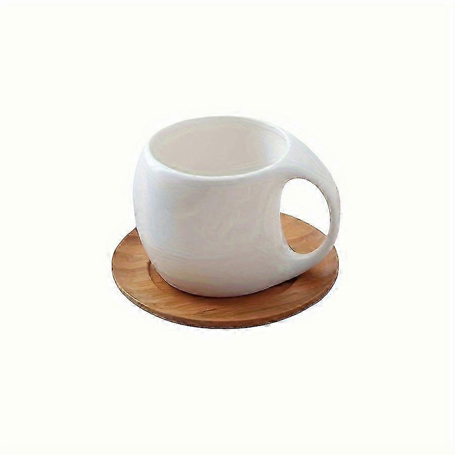 Glazed Ceramic Mug with Solid Wood Saucer