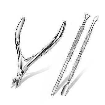 Cuticle Nippers Cuticle Nippers, 3-Piece Stainless Steel Nail Nippers Cuticle Cutter with Cuticle Pusher, Cuticle Remover Set Manicure Pedicure Tools