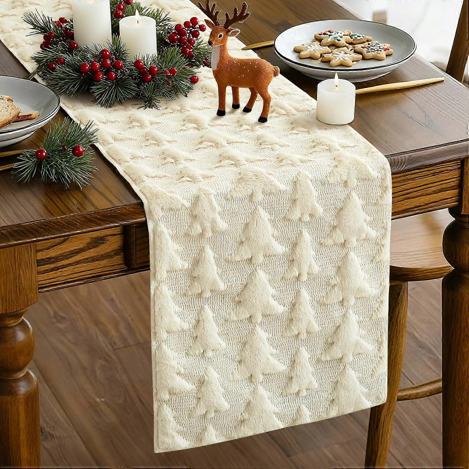Christmas Tree Table Runner 13x72 Inch-Beige