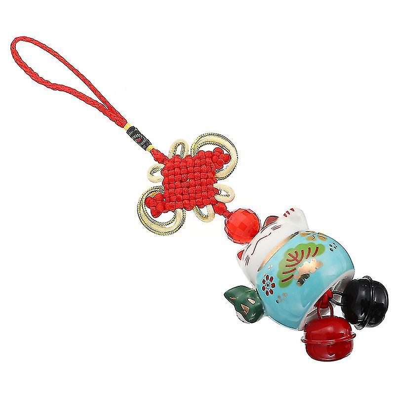20X4.5cm Blue Vehicle Rear View Mirror Ornaments 1pc Fengshui Luck Cat Ceramic Charm Car Home Hangin