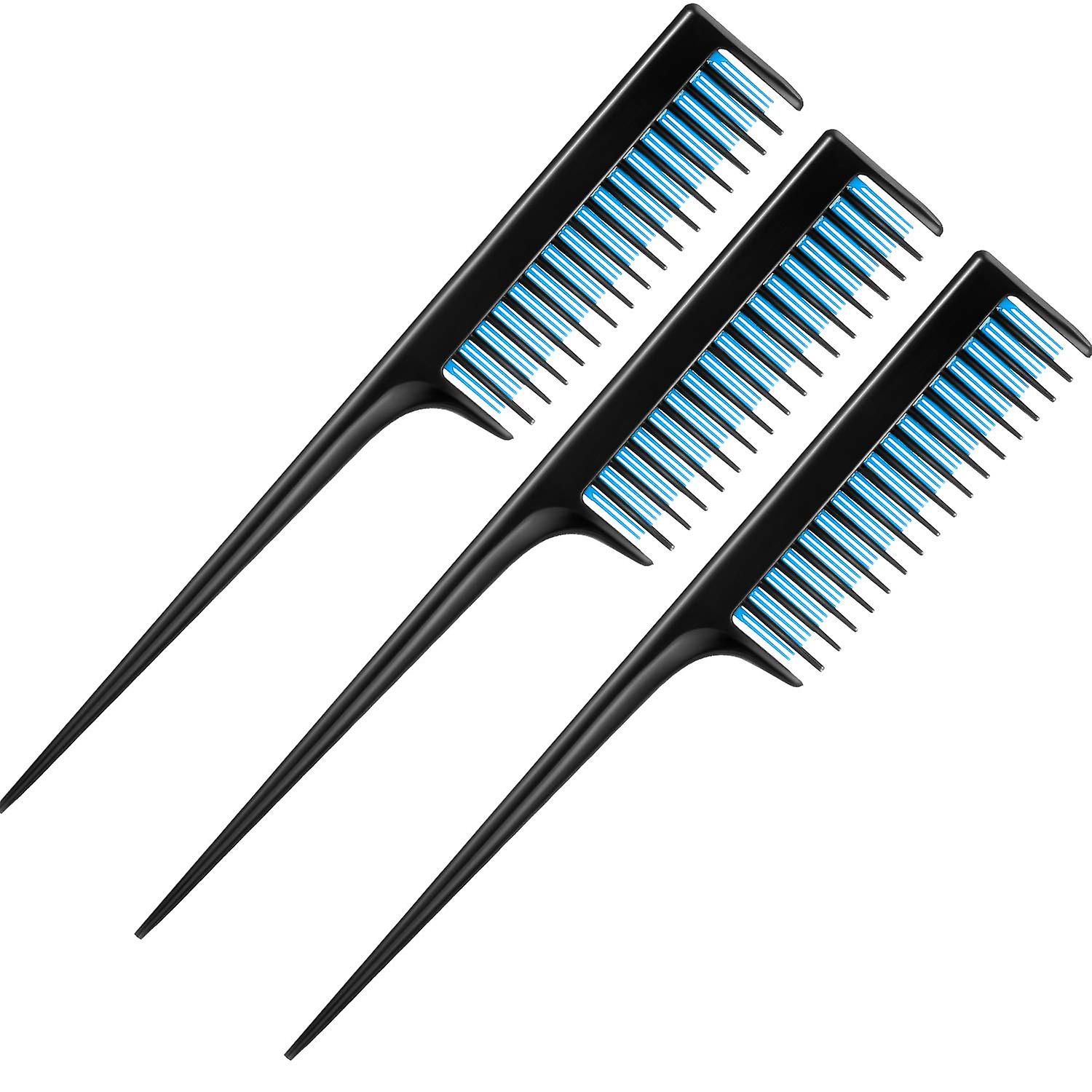3 Piece Triple Teasing Comb, Rat Tail Combs For Women, Tool Structure Tease Layers Rattail Comb, Rat Tail Comb For Back Combing Root Teasing, Adding V