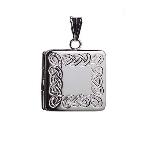 Silver 22mm Celtic engraved flat square Locket
