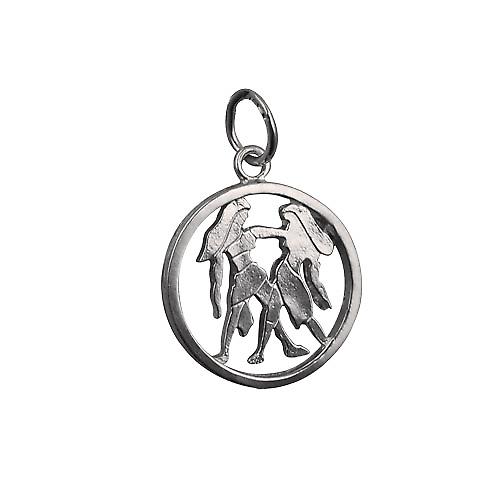 Silver 15mm pierced Gemini Zodiac Pendant