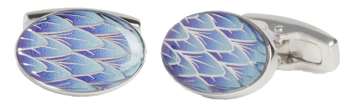Simon Carter Feather Oval Cufflinks - Silver/Blue