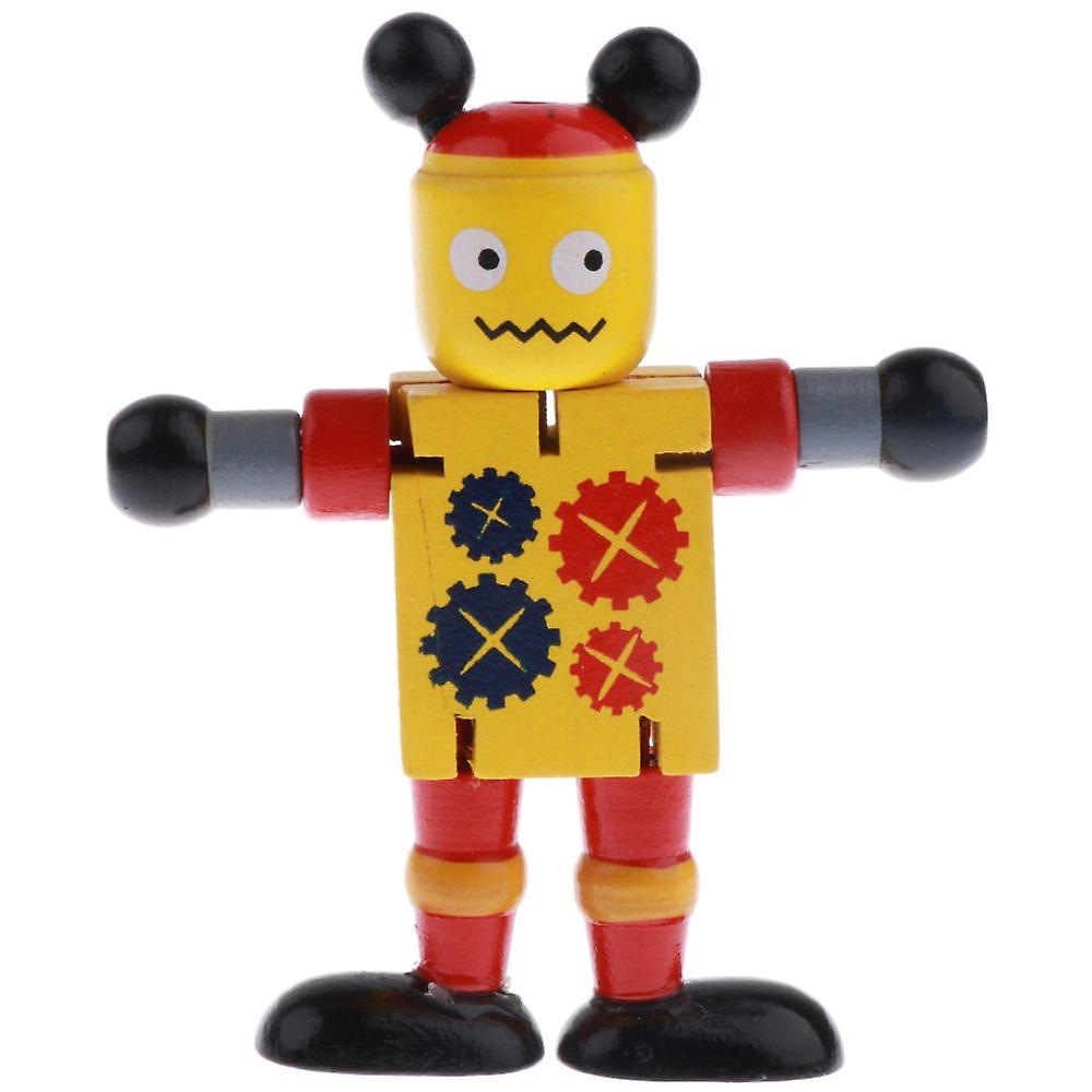 Wood Walnut Puppets Robots Action Toys Flexible Poseable Joints Yellow