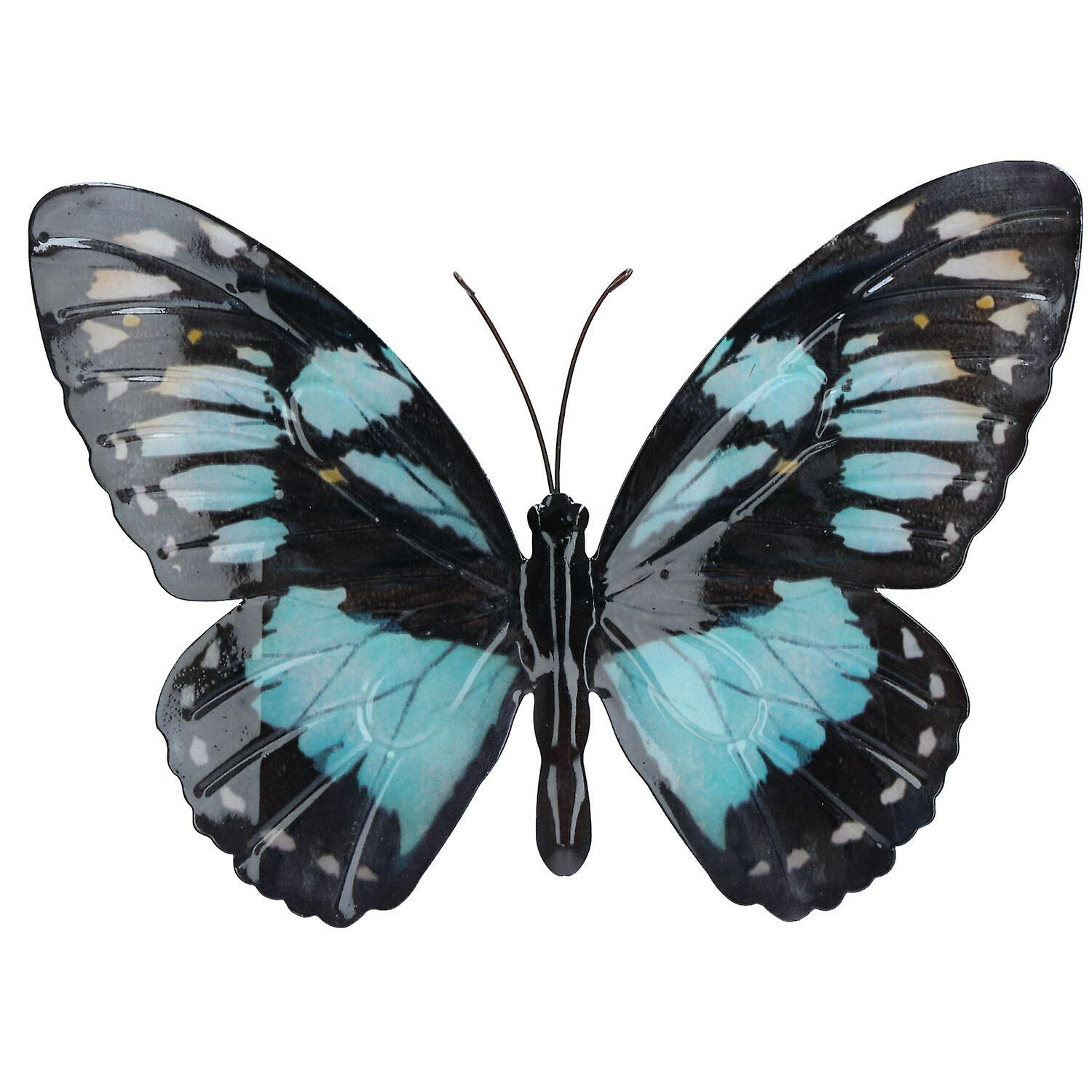 AB Tools Metall-Schmetterling Deko – Cyan & Schwarz, 35x25 Cm, Für Garten Und Wohnraum