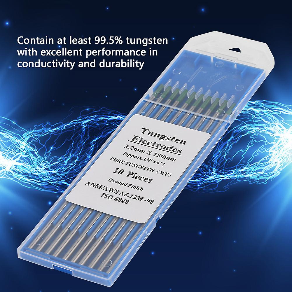 10pcs Pure Tungsten Electrodes Green Tip WP for AC TIG Welding 1.0 x 150mm