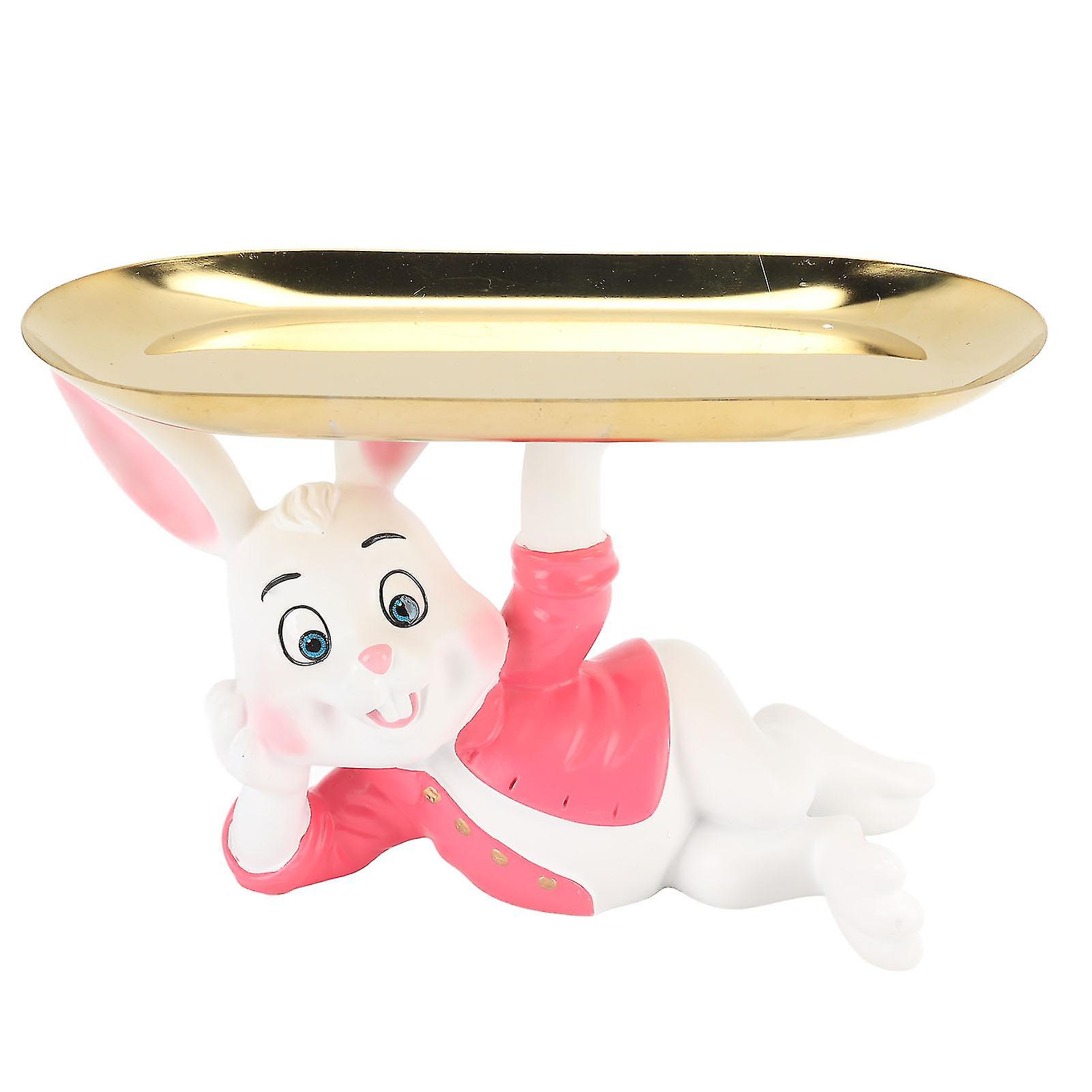 Rabbit Jewelry Tray, Cute Small Rectangular Resin Tray with Stainless Steel Plate for Display and Storage, Red