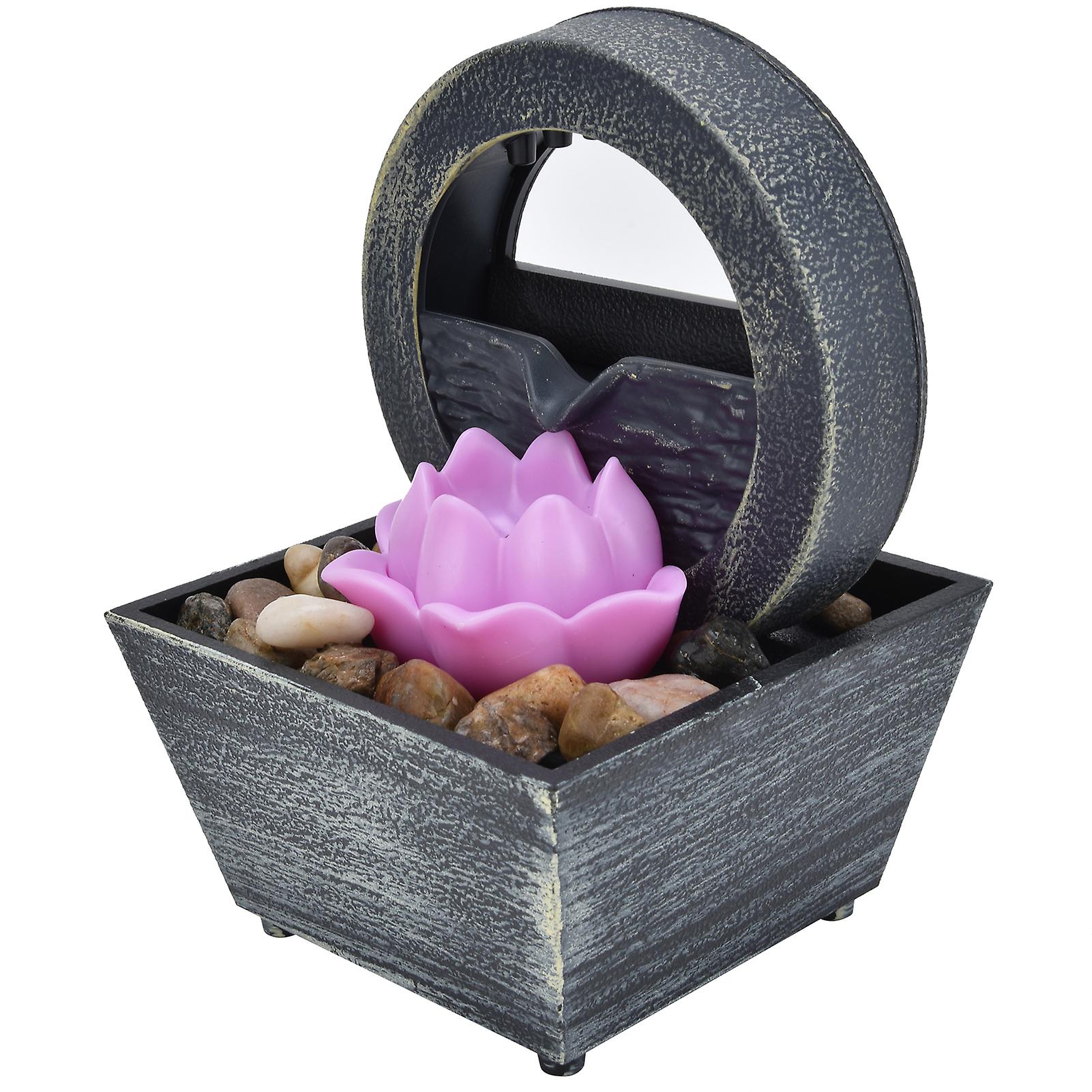 Touch Desktop Water Fountain 3V USB Plastic Flower Water Fountain LED Tabletop Fountain with Stones for Home Office Table Decoration