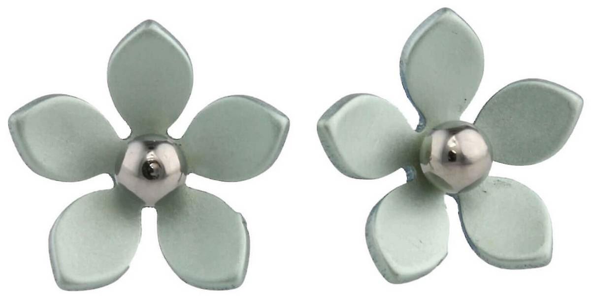 Ti2 Titanium 13mm Five Petal Stud Earrings - Aqua Blue