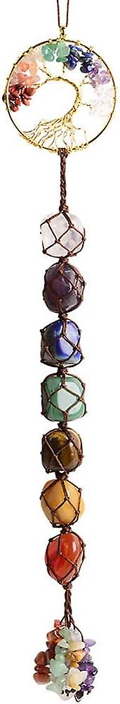 Tree of Life Chakra Stones Healing Crystals Wall Ornament 7 Chakra Feng Shui Hanging Decor for Meditation and Windows